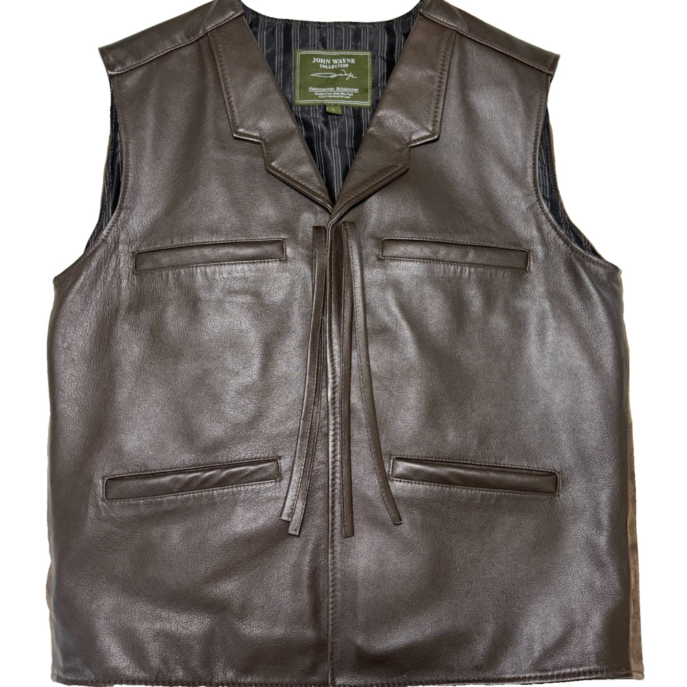 John Wayne Collection Leather Vest by Hammacher Schlemmer Brown Mint Size L West